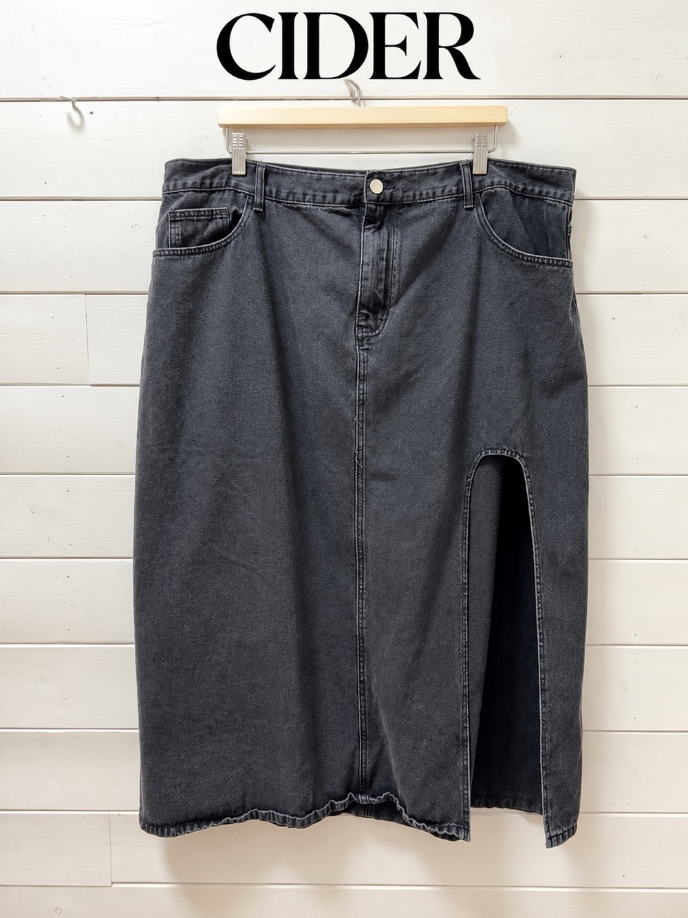 CIDER Charcoal Denim Midi Skirt – Size 3X
